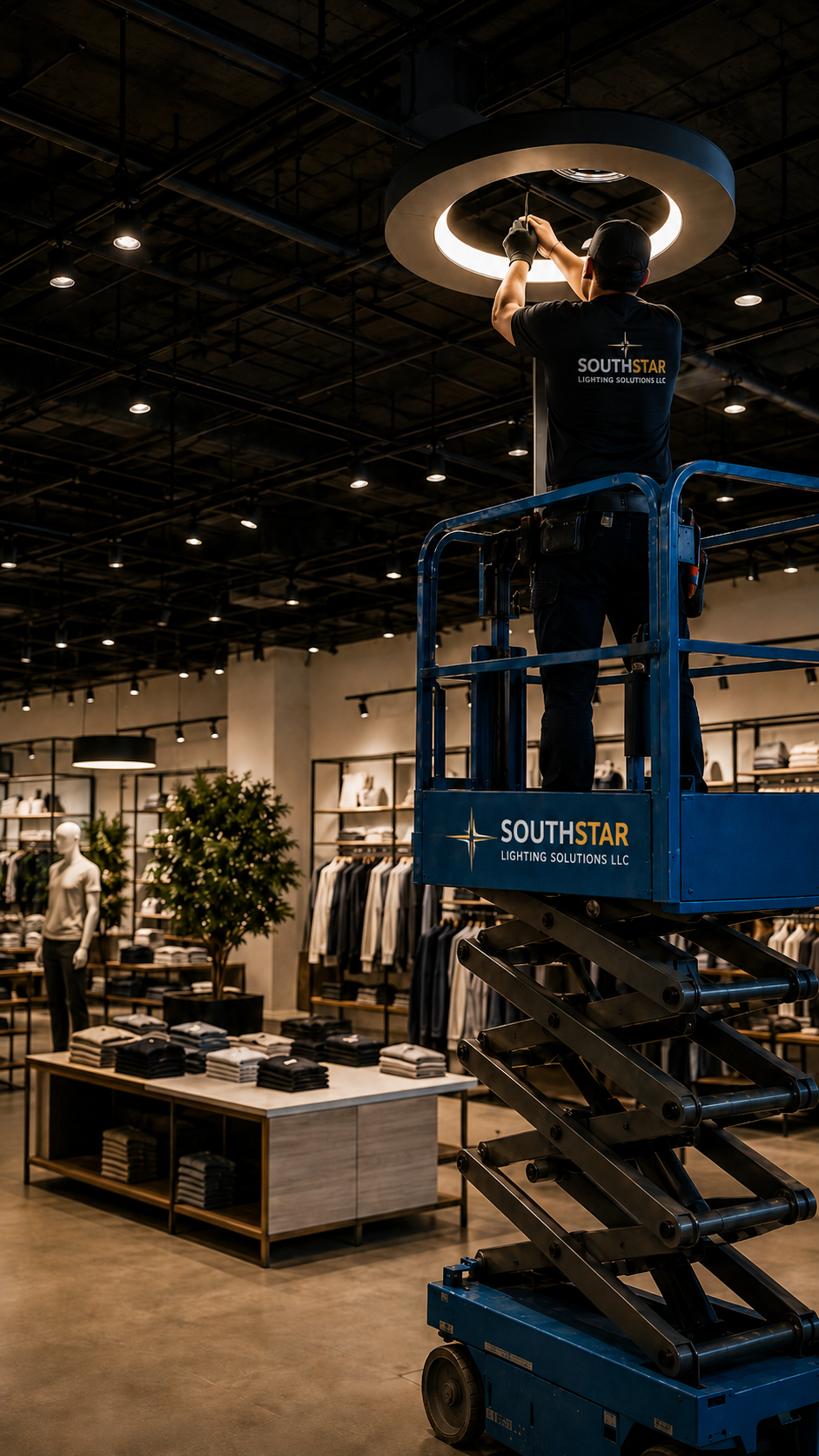 Commercial lighting service in action